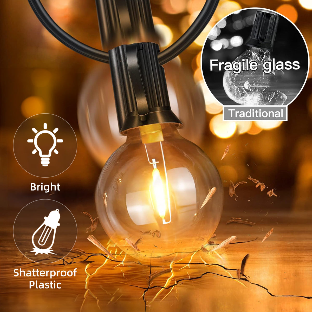 Brochao Christmas Outdoor String Lights Waterproof, Patio Lights for Christmas Tree Garden Yard Decor, with 20 Edison Bulbs, 16.5ft