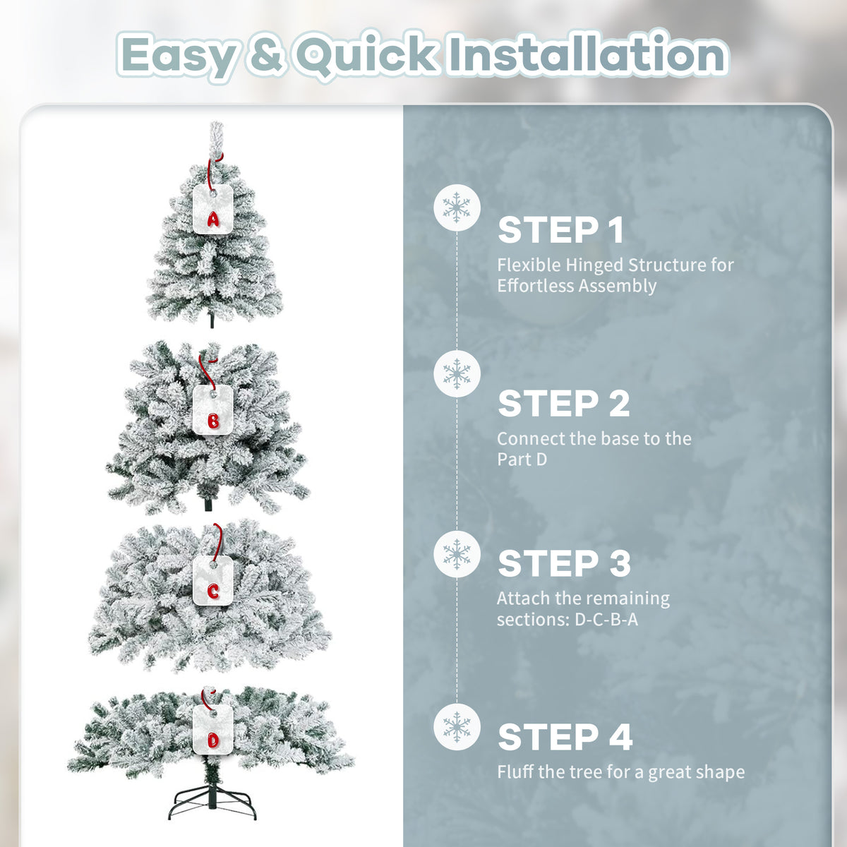 Brochao 7.9ft Snow Flocked Christmas Tree, Artificial PVC Xmas Pine Tree with 1100 Branch Tips, Outdoor Indoor Unlit Holiday Decor