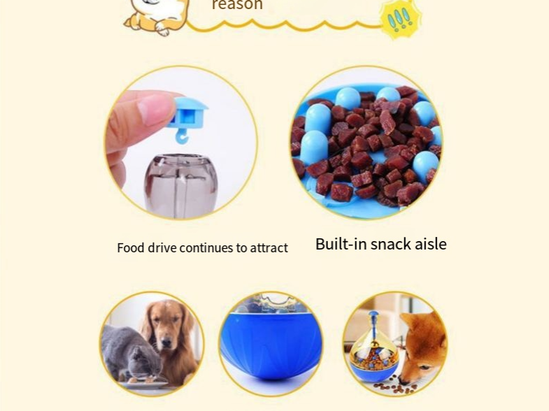 Pet Slow Feeder Treat Tumbler Ball , Built-in Small Bell Interactive Toy,IQ Training, Blue