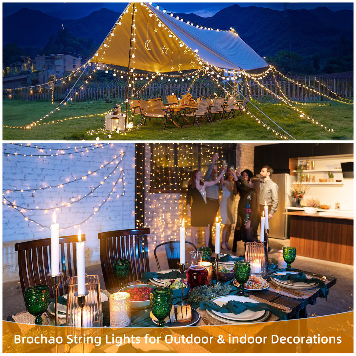 Brochao Christmas Outdoor String Lights Waterproof, Patio Lights for Christmas Tree Garden Yard Decor, with 20 Edison Bulbs, 16.5ft