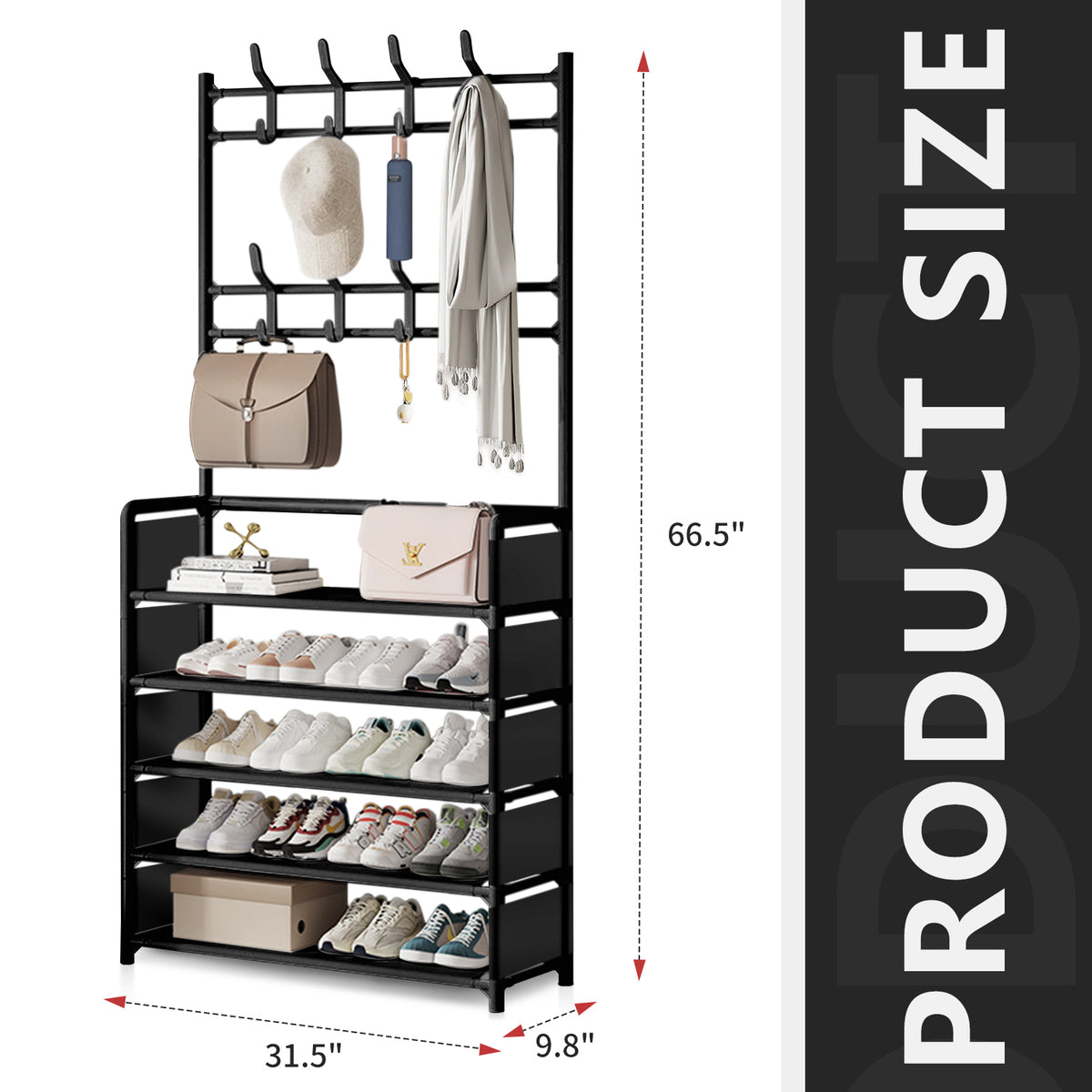 Brochao 5-Tier Dust-Proof Freestanding Shoe Rack, Black