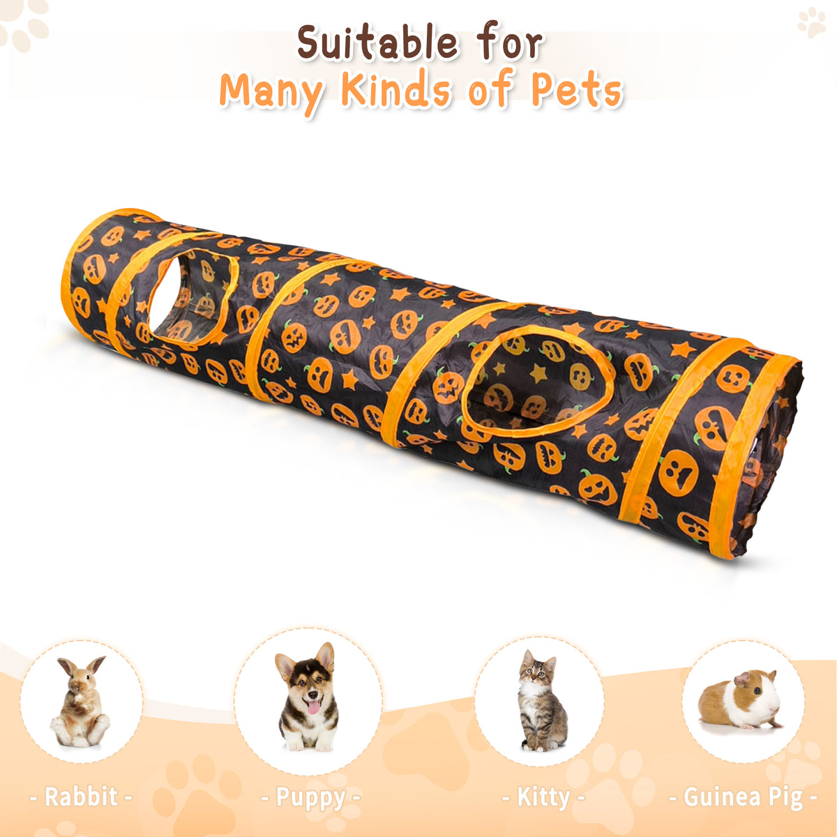 Indoor Cat Interactive Tunnel, 43.3-Inch Fun Patterned Tubular Toy, Fold able Pop-Up Easy to Clean