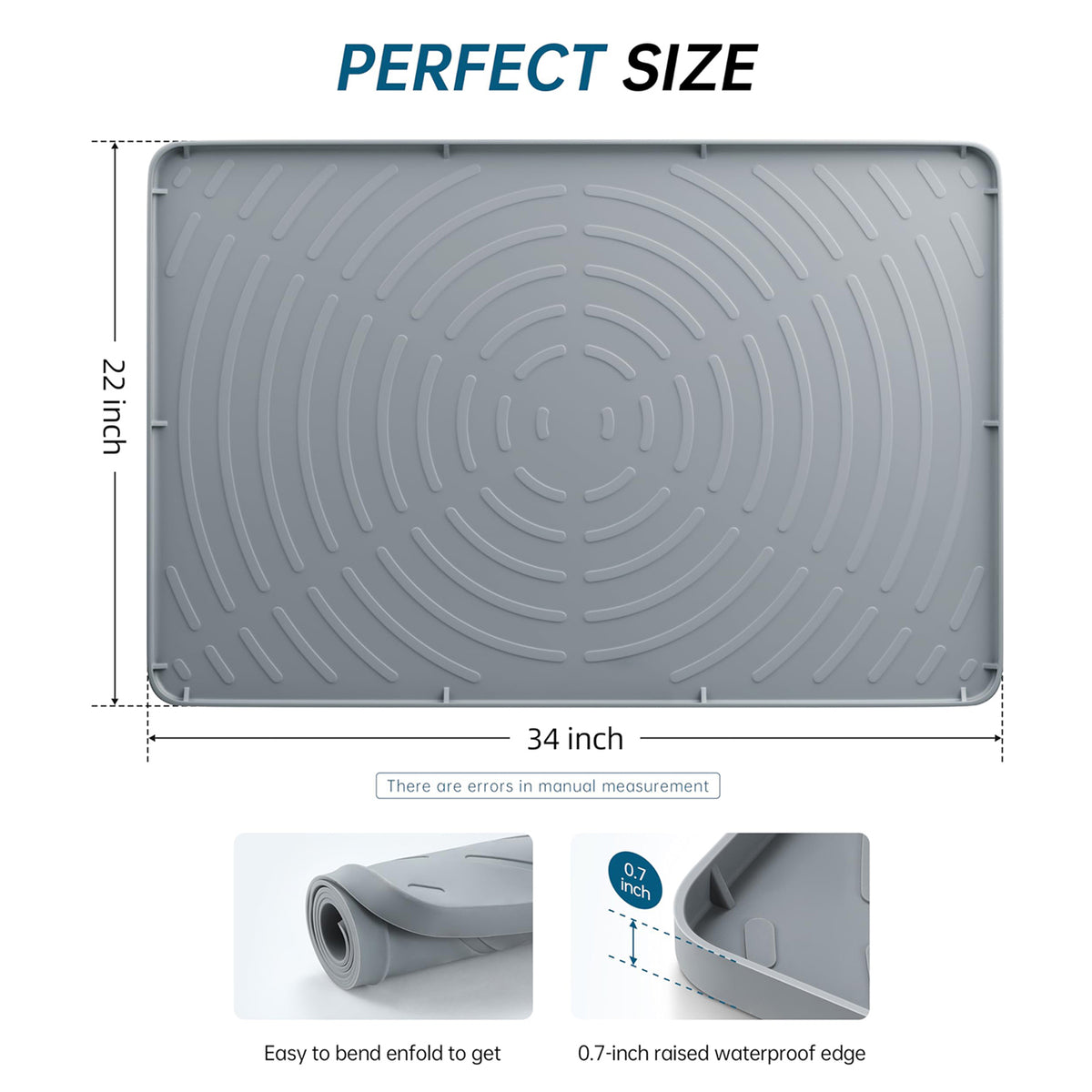 Under Sink Mat for Kitchen Waterproof, 34" x 22" Oil Resistant & Easy to Clean, Gray