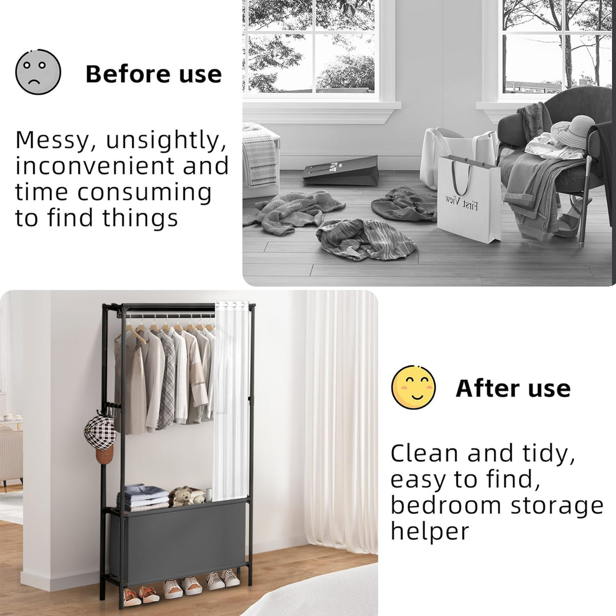 Portable Closet, Portable Wardrobe Storage Closet, Clothes Storage Cabinet with Curtain, for Bedroom, Clothes Room