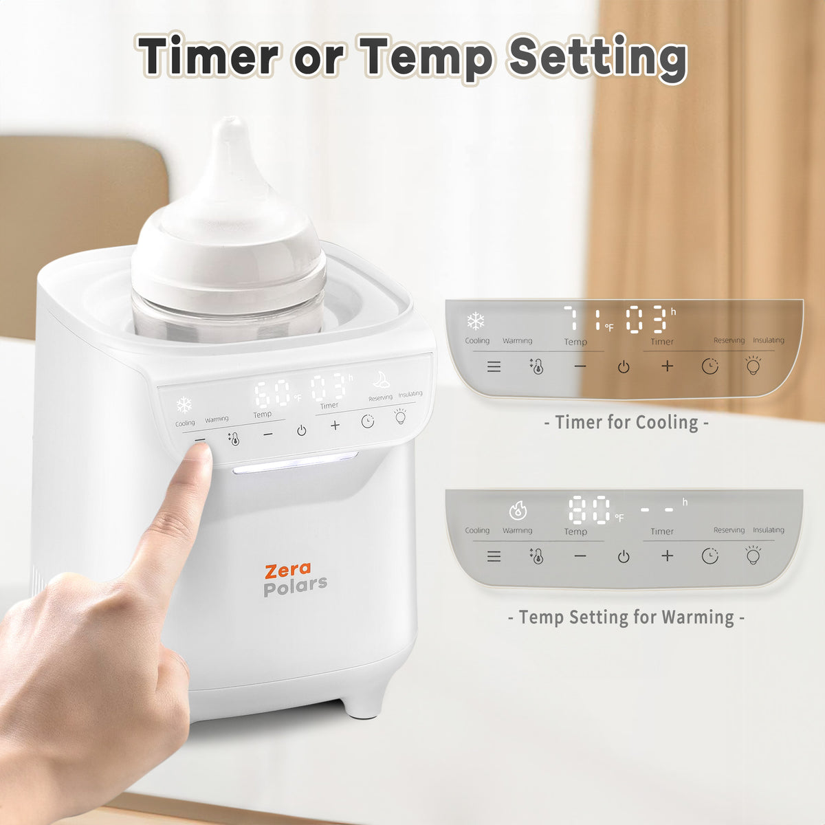 Baby Bottle Warmer, Zera Polars 6-in-1 Bottle Warmer for Breastmilk, Fast Baby Milk Warmer with Temperature Control, Refrigeration, Reserving and Timer, White
