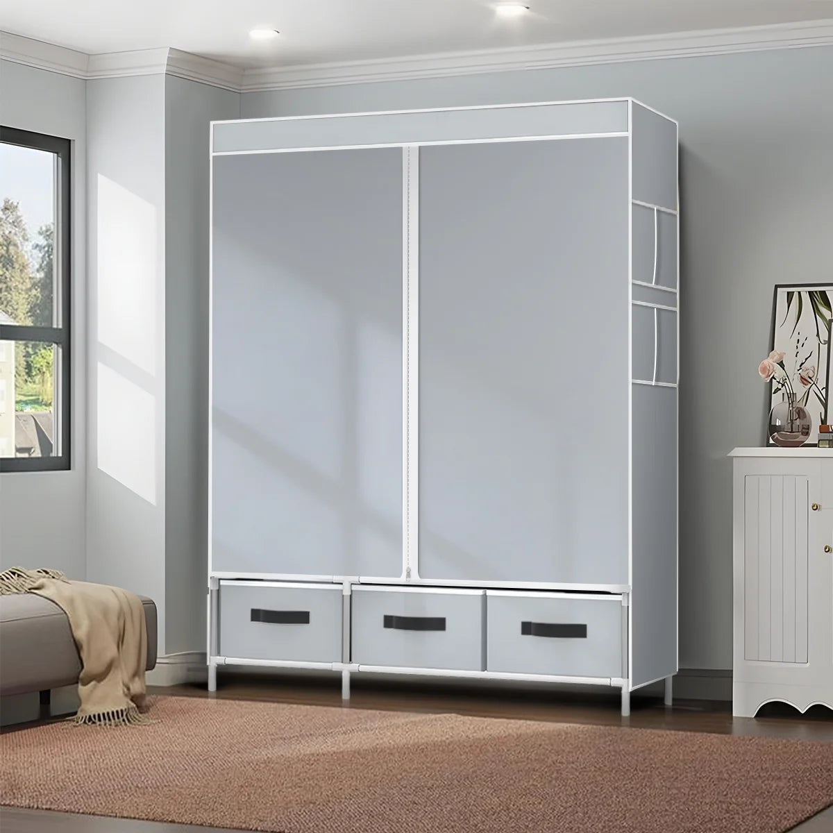 Portable Closet,Brochao Portable Wardrobe with 3 Drawer and 4 Storage Shelves and Side Pocket for Clothes Storage Organizer