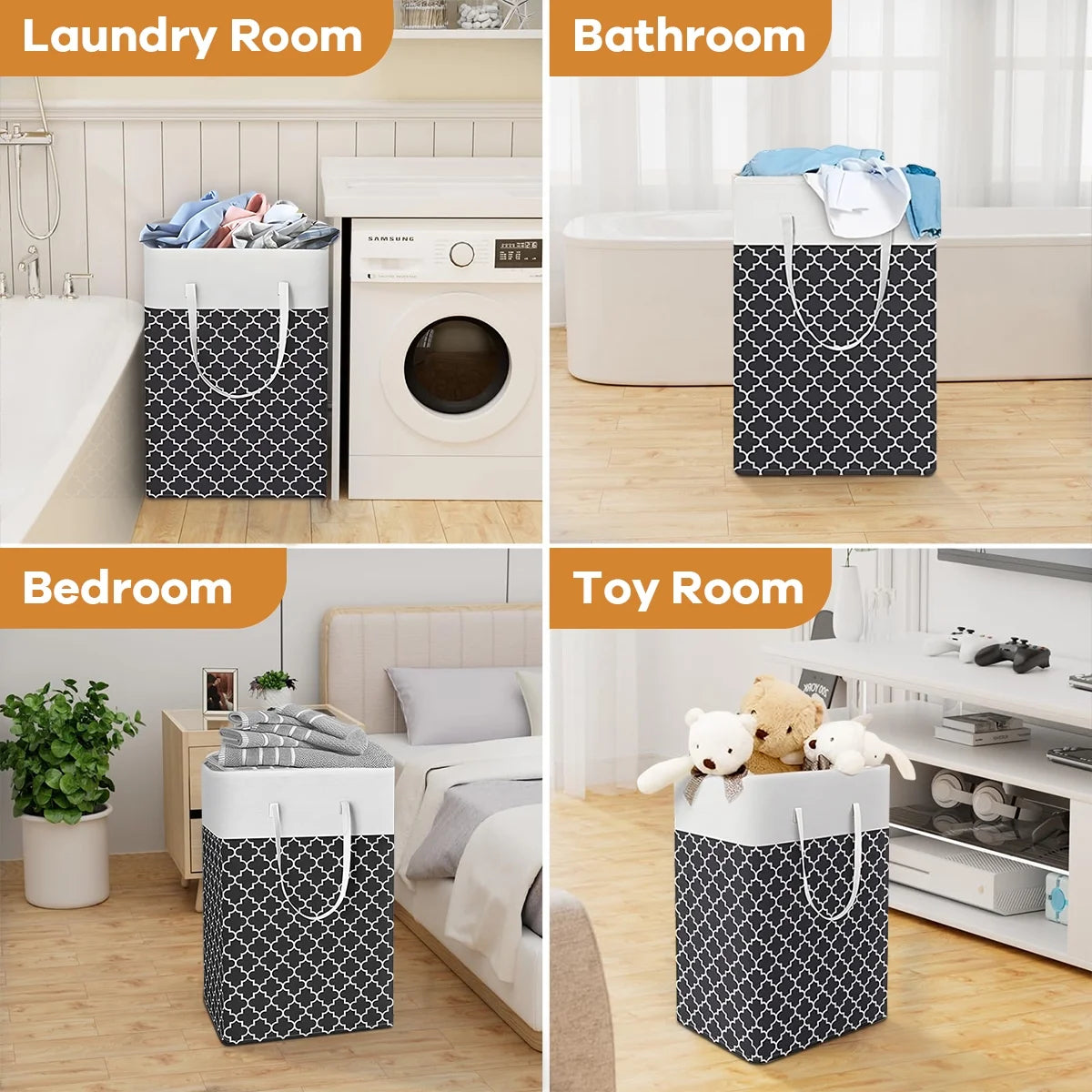 Collapsible Laundry Hamper 75 L, Waterproof Clothes Storage Hampers Oxford Cloth with Handles ,Clover