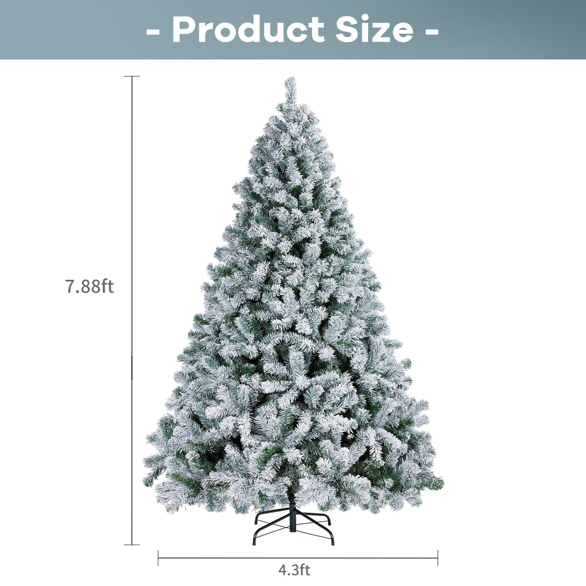 Brochao 7.9ft Snow Flocked Christmas Tree, Artificial PVC Xmas Pine Tree with 1100 Branch Tips, Outdoor Indoor Unlit Holiday Decor