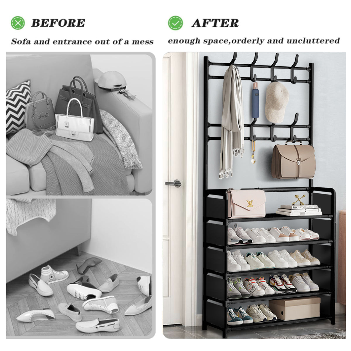 Brochao 5-Tier Dust-Proof Freestanding Shoe Rack, Black