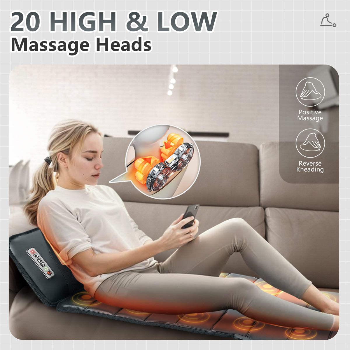 Brochao Full Body Massage Mat with Heat, Foot Massager, Whole Body Vibration Massage Chair Pad Cushion with Detachable Shiatsu Neck Massage Pillow