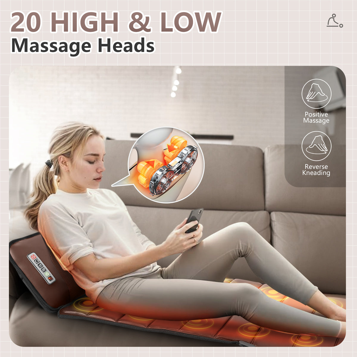 Brochao Full Body Massage Mat with Heat, Foot Massager, Whole Body Vibration Massage Chair Pad Cushion with Detachable Shiatsu Neck Massage Pillow
