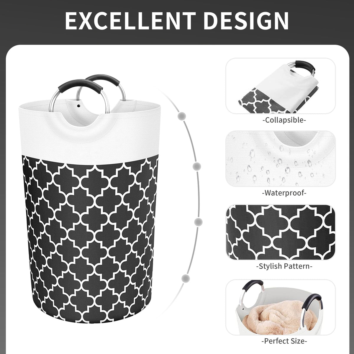 82L Collapsible Laundry Hamper,Oxford Fabric Waterproof Clothes Clover Storage Hamper