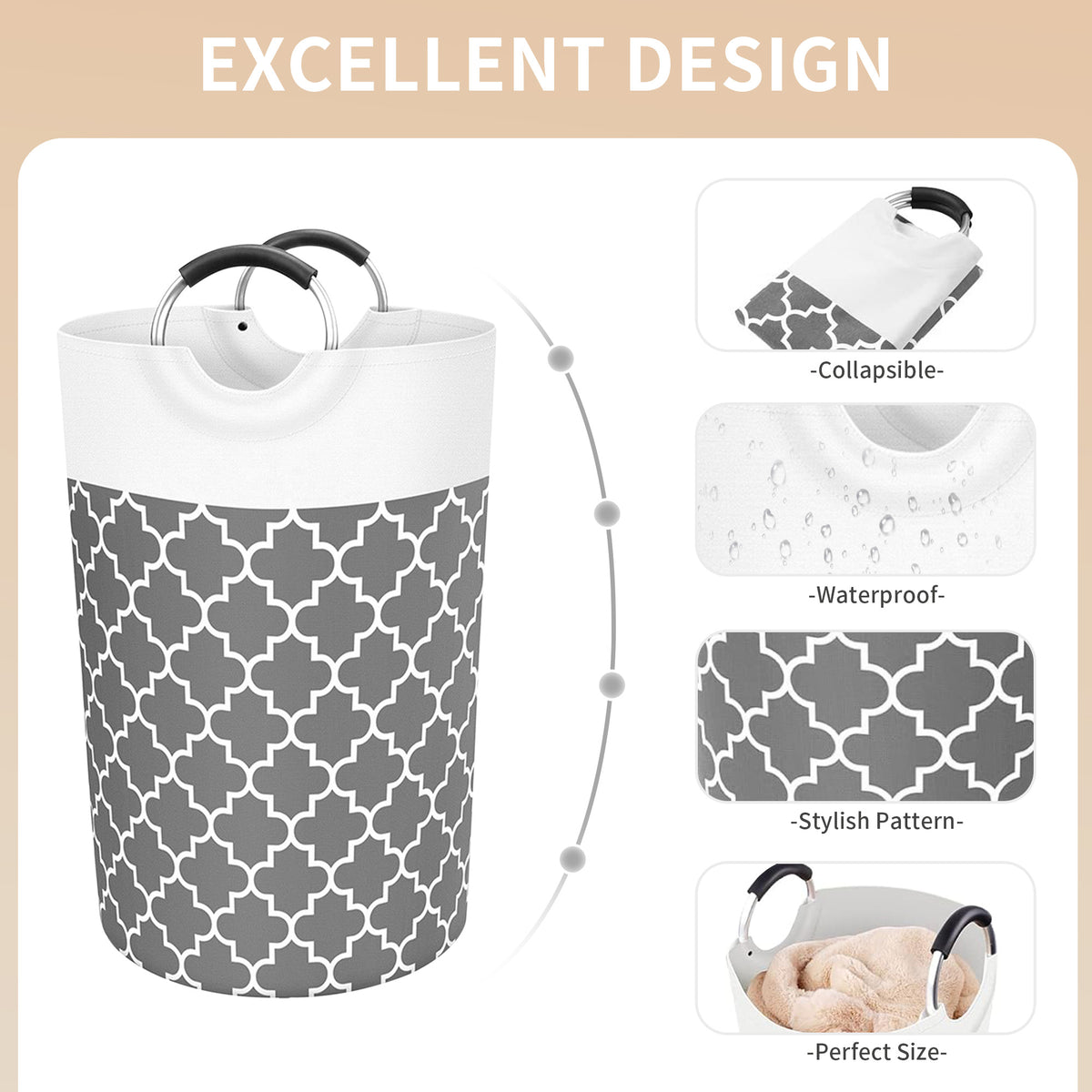 82L Collapsible Laundry Hamper,Oxford Fabric Waterproof Clothes Clover Storage Hamper
