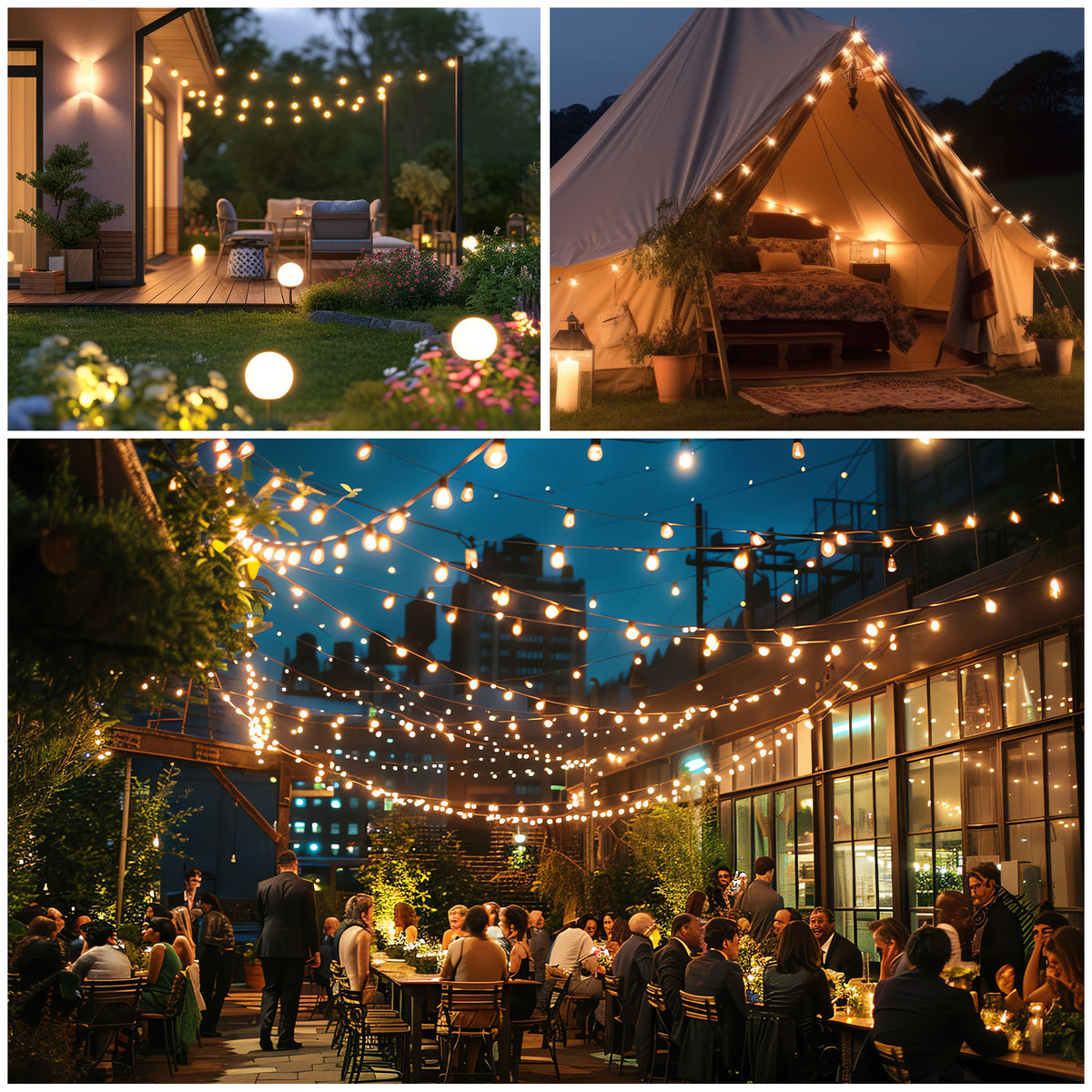 Brochao Christmas Outdoor String Lights Waterproof, Patio Lights for Christmas Tree Garden Yard Decor, with 20 Edison Bulbs, 16.5ft