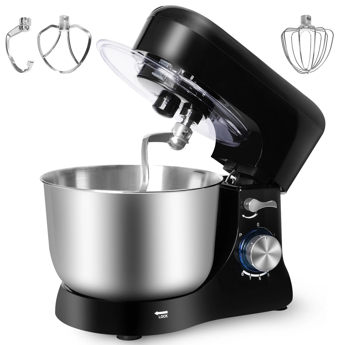 Brochao Stand Mixer, 5Qt 7-Speed with Dough Hook, Wire Whisk and Egg White Separator, Black