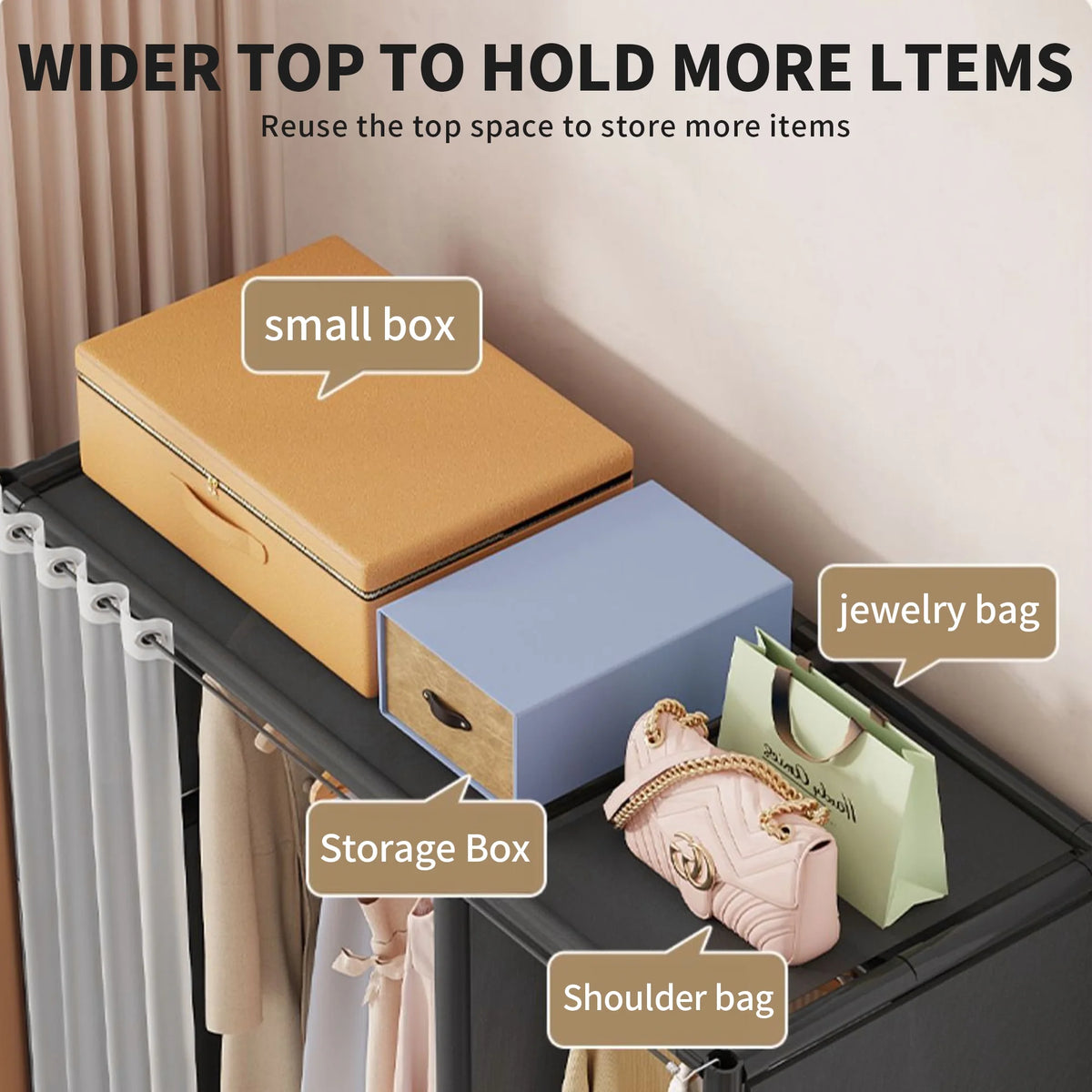 Portable Closet,Large Portable Wardrobe with 2 Hanging  & 4 Storage Shelves, Sturdy Clothes Storage Cabinet with Curtain for Living Room, Clothes Room