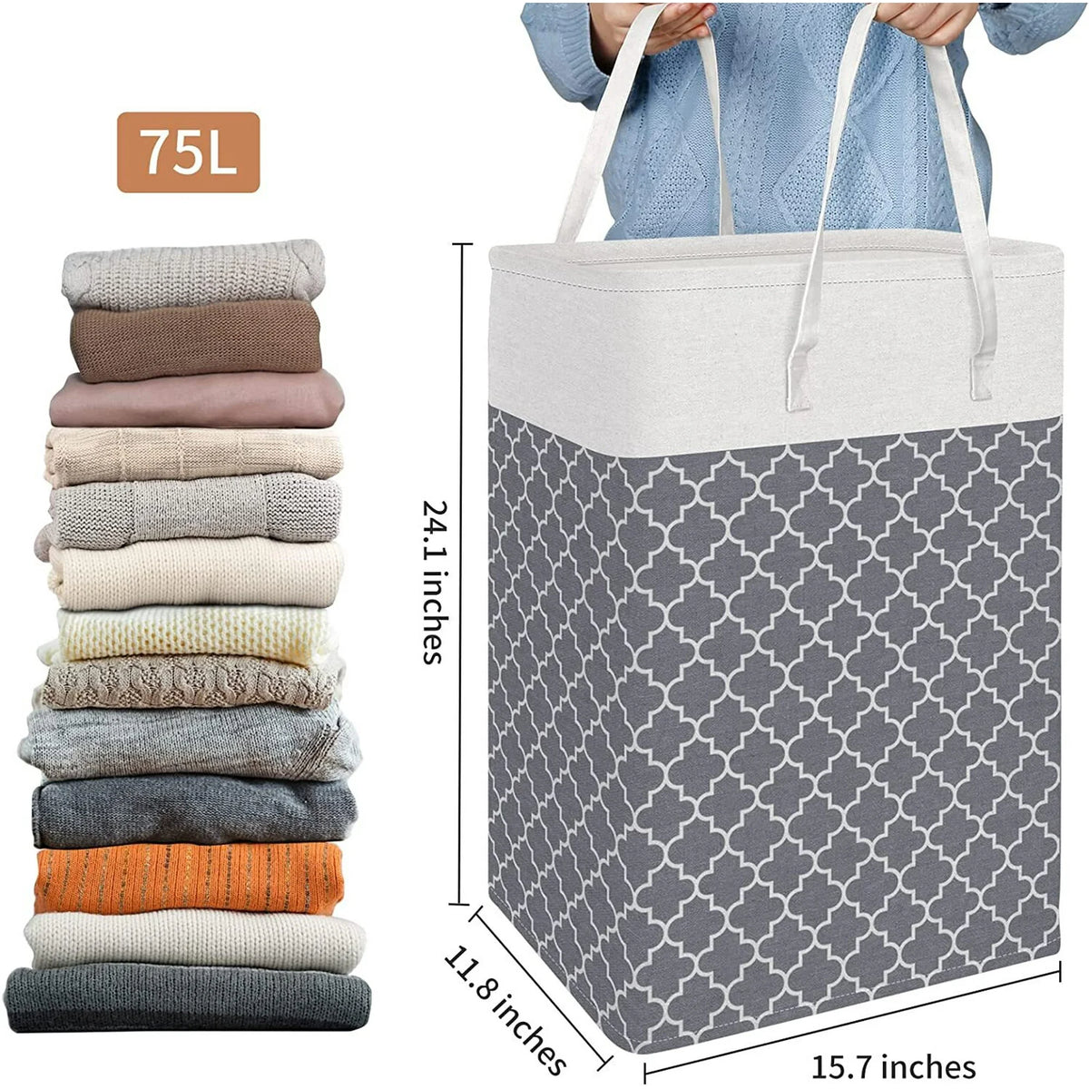 Collapsible Laundry Hamper 75 L, Waterproof Clothes Storage Hampers Oxford Cloth with Handles ,Clover