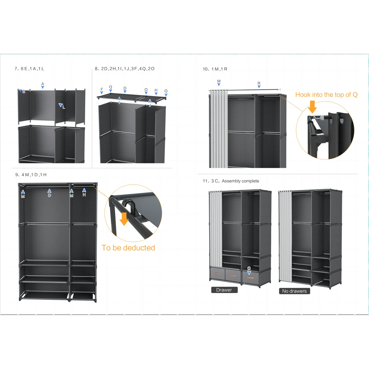 Portable Closet,Large Portable Wardrobe with 2 Hanging  & 4 Storage Shelves, Sturdy Clothes Storage Cabinet with Curtain for Living Room, Clothes Room
