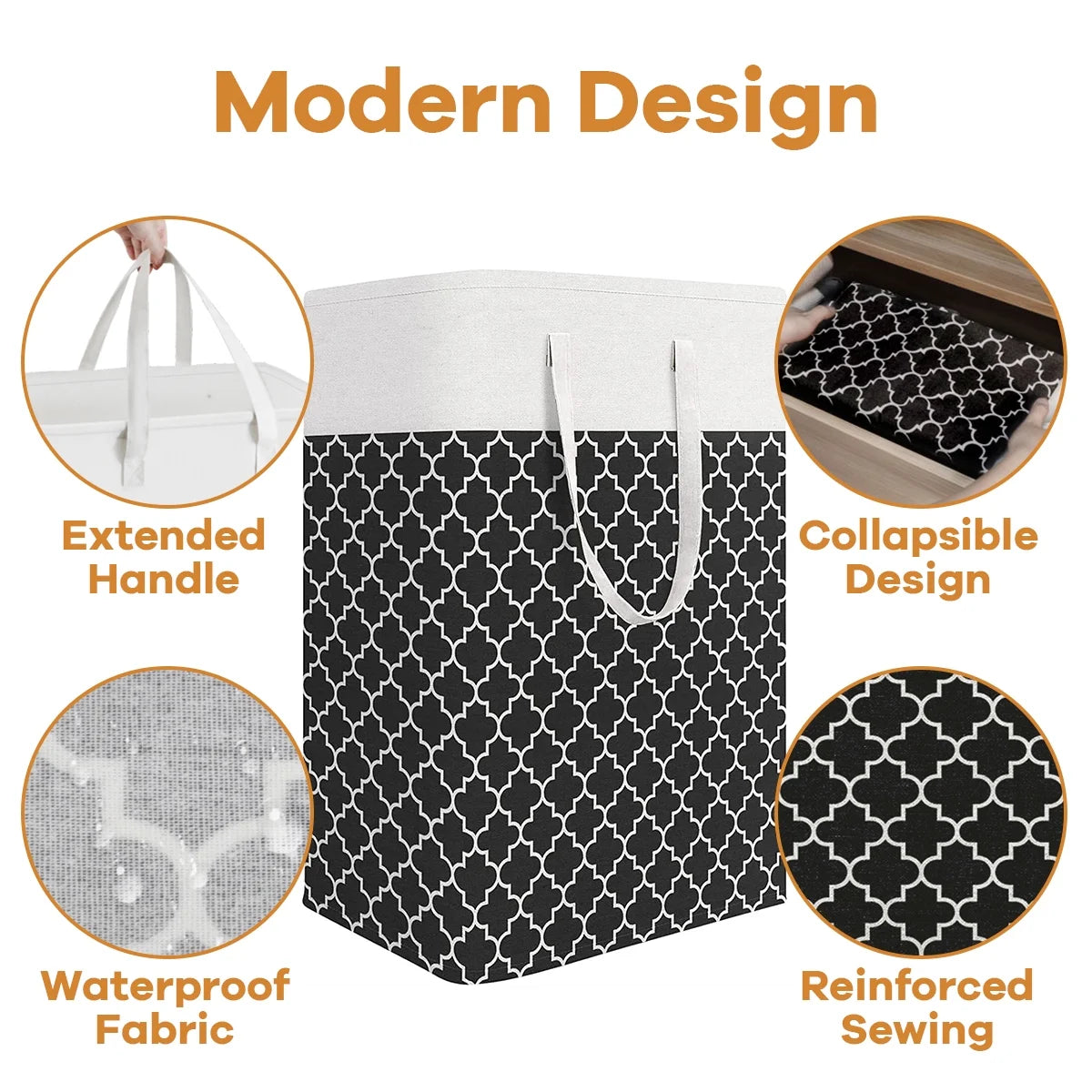 Collapsible Laundry Hamper 75 L, Waterproof Clothes Storage Hampers Oxford Cloth with Handles ,Clover