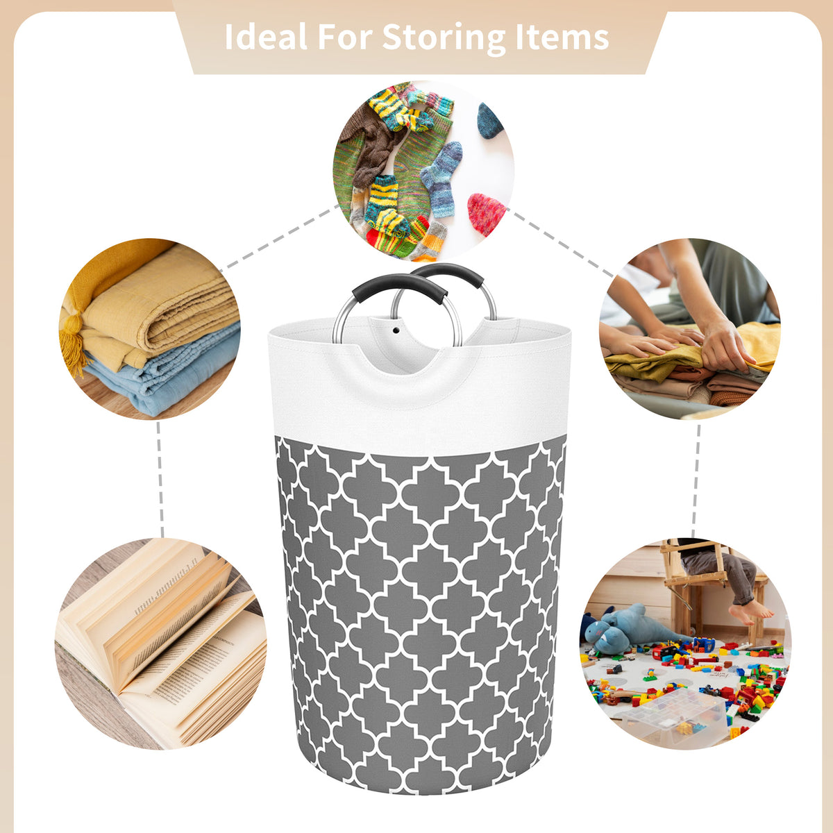 82L Collapsible Laundry Hamper,Oxford Fabric Waterproof Clothes Clover Storage Hamper