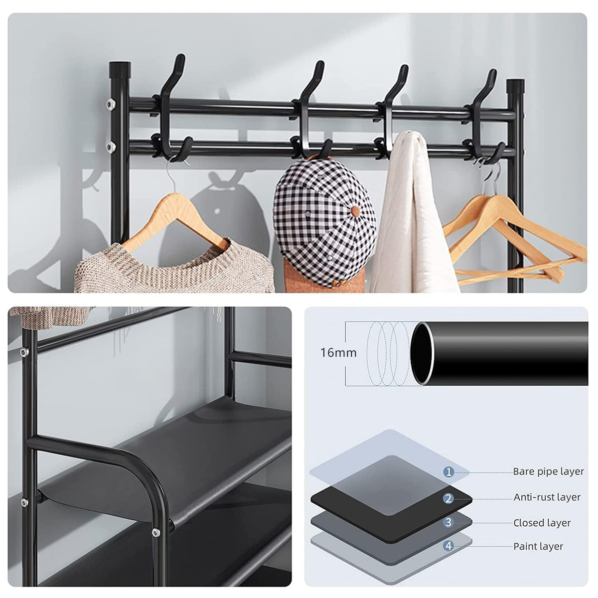 Brochao 5-Tier Dust-Proof Freestanding Shoe Rack, Black