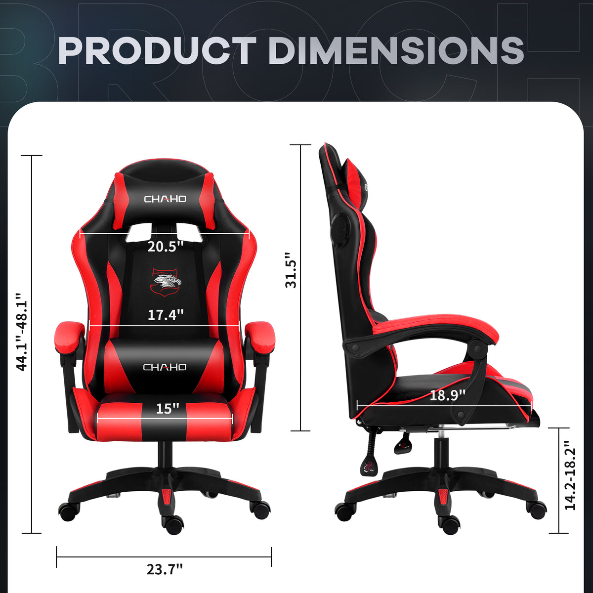 Gaming Chair, CHAHO Ergonomic Office Chair Computer Racing Chair with Footrest Lumbar Support Headrest and Bluetooth Speakers for adults, Red/White