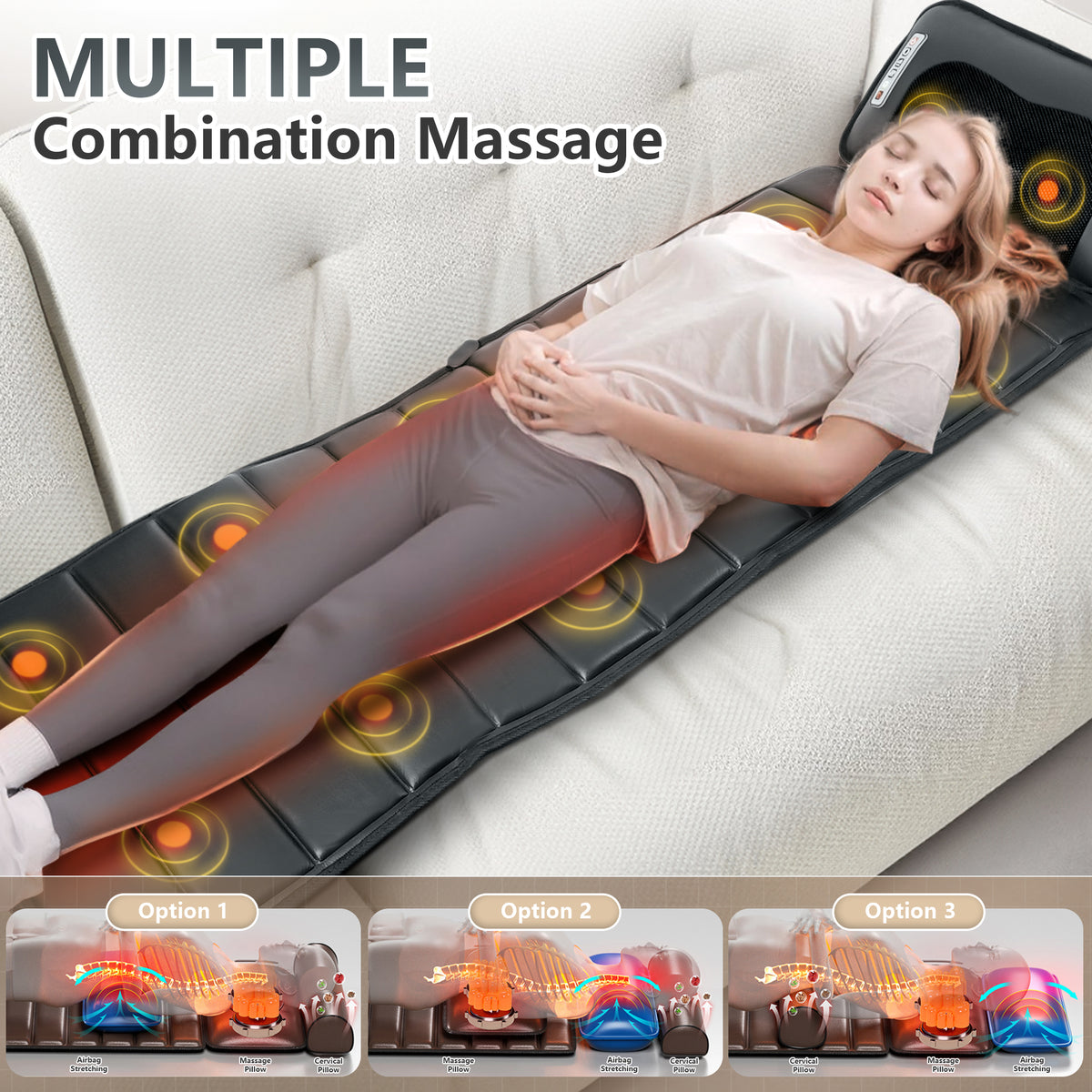 Brochao Full Body Massage Mat with Heat, Foot Massager, Whole Body Vibration Massage Chair Pad Cushion with Detachable Shiatsu Neck Massage Pillow