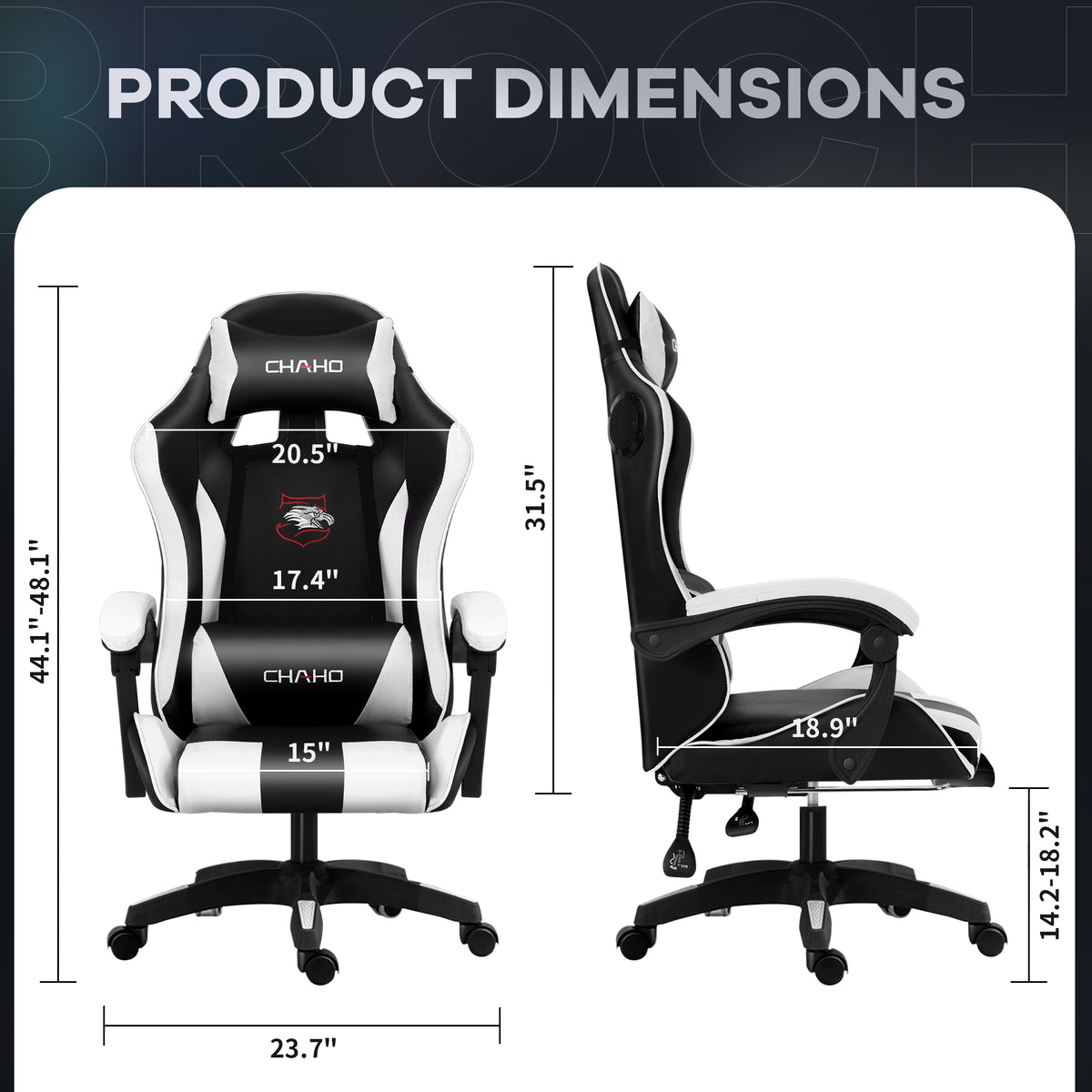 Gaming Chair, CHAHO Ergonomic Office Chair Computer Racing Chair with Footrest Lumbar Support Headrest and Bluetooth Speakers for adults, Red/White