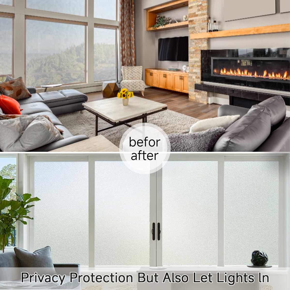 Brochao 17.7"x 78.7" Window Privacy Film, Frosted Glass Window Film, Static Cling Window Sticker, Non-Adhesive Window Clings for Home, Bathroom, Office