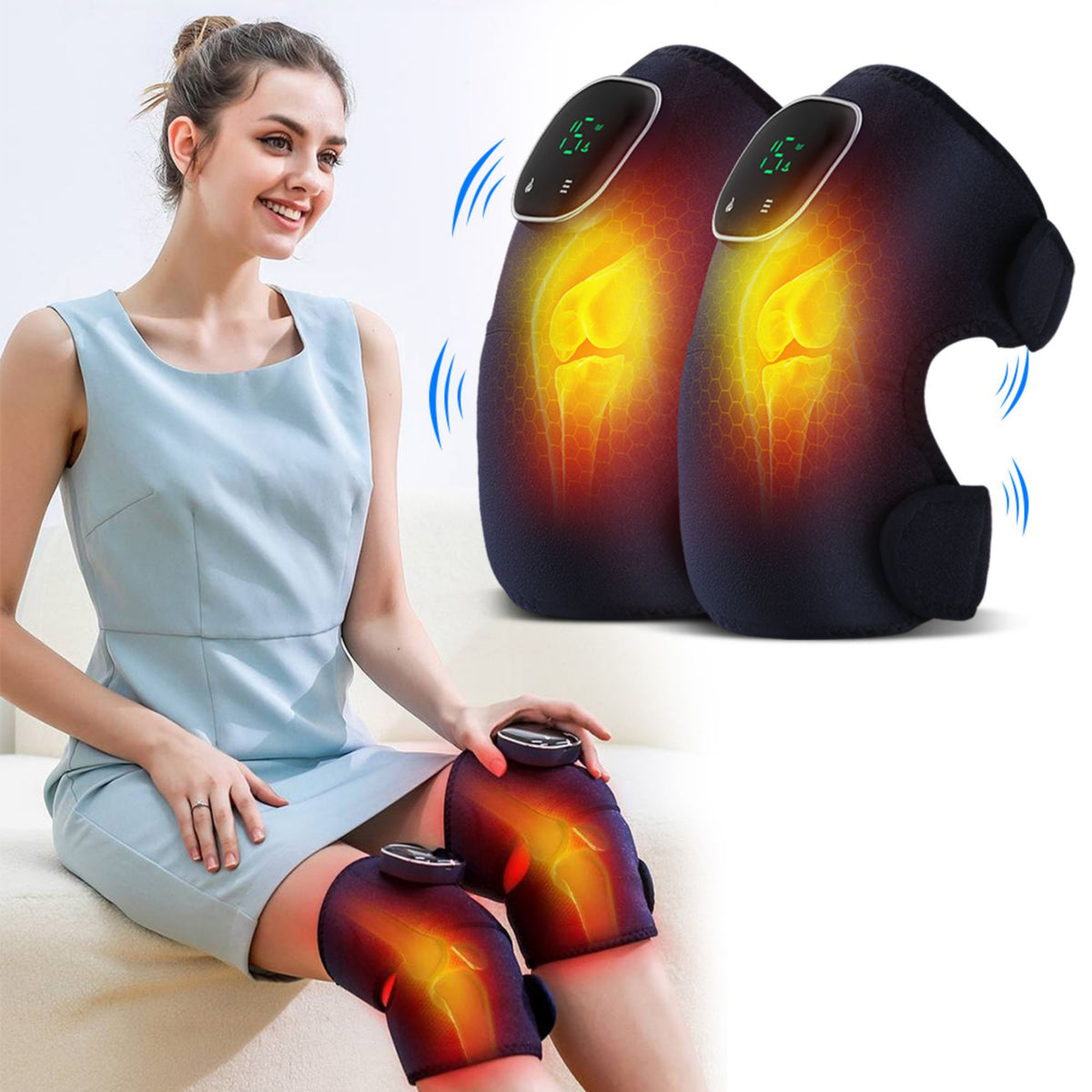Heating Knee Massager, Brochao 3-in-1 Knee Shoulder Elbow Cordless Massager with Heat and Vibration