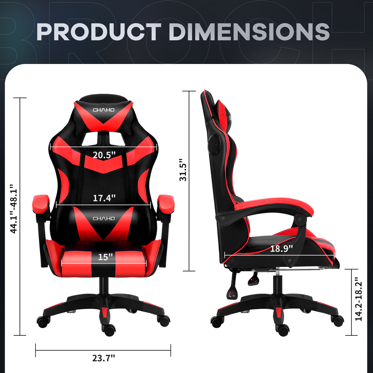 Ergonomic Gaming Chair, CHAHO Gaming Chair with Speaker & LED Lights, Computer Racing Chair for Adults, PU Leather Office Chair with Footrest Lumbar Support Headrest, Red
