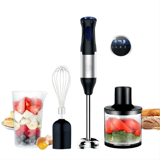4-in-1 Immersion Blender, Titanium Steel Blades 1000 Watts, 5-Position and Turbo Mode Stick with Whisk, Food Processor, Beaker