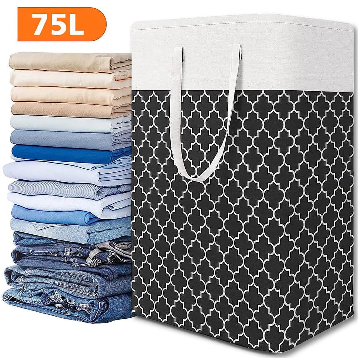 Collapsible Laundry Hamper 75 L, Waterproof Clothes Storage Hampers Oxford Cloth with Handles ,Clover