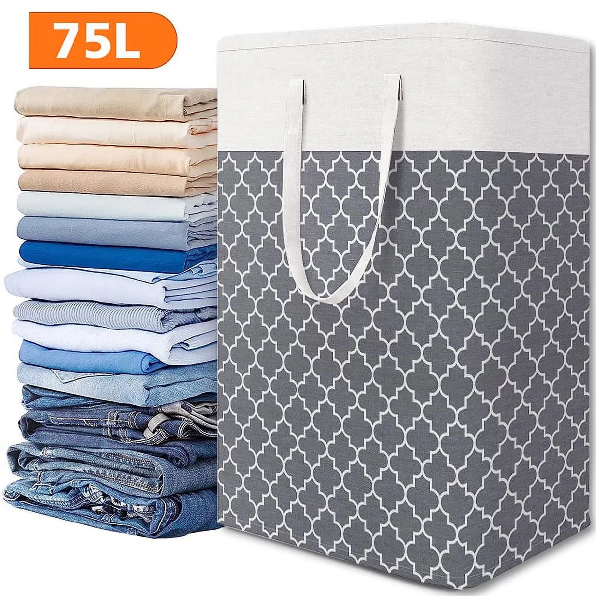 Collapsible Laundry Hamper 75 L, Waterproof Clothes Storage Hampers Oxford Cloth with Handles ,Clover