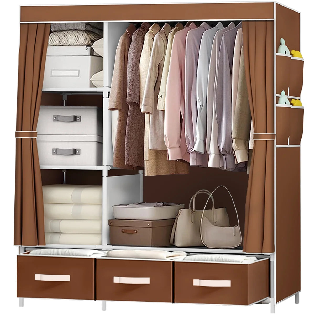 Portable Closet,Brochao Portable Wardrobe with 3 Drawer and 4 Storage Shelves and Side Pocket for Clothes Storage Organizer