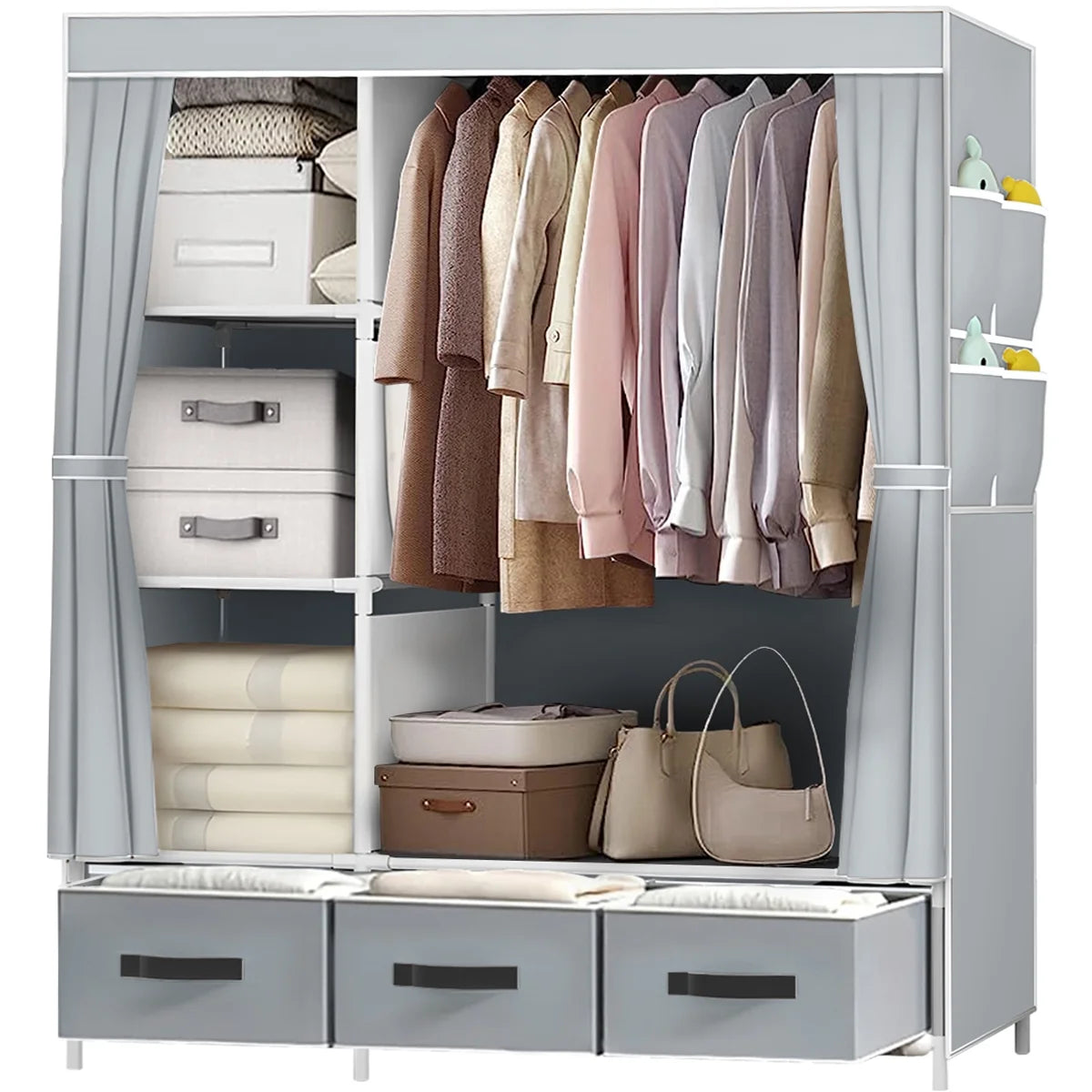 Portable Closet,Brochao Portable Wardrobe with 3 Drawer and 4 Storage Shelves and Side Pocket for Clothes Storage Organizer