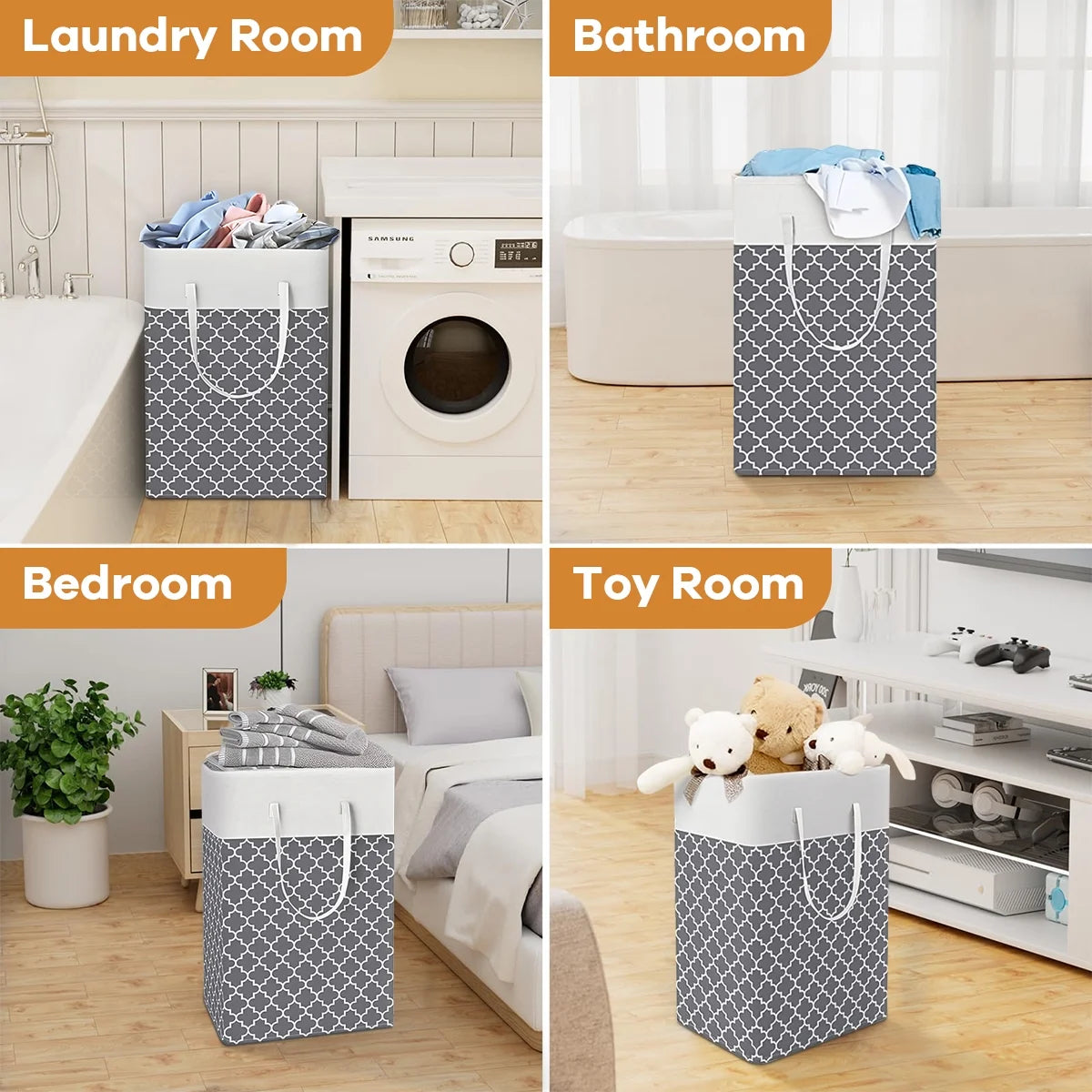 Collapsible Laundry Hamper 75 L, Waterproof Clothes Storage Hampers Oxford Cloth with Handles ,Clover