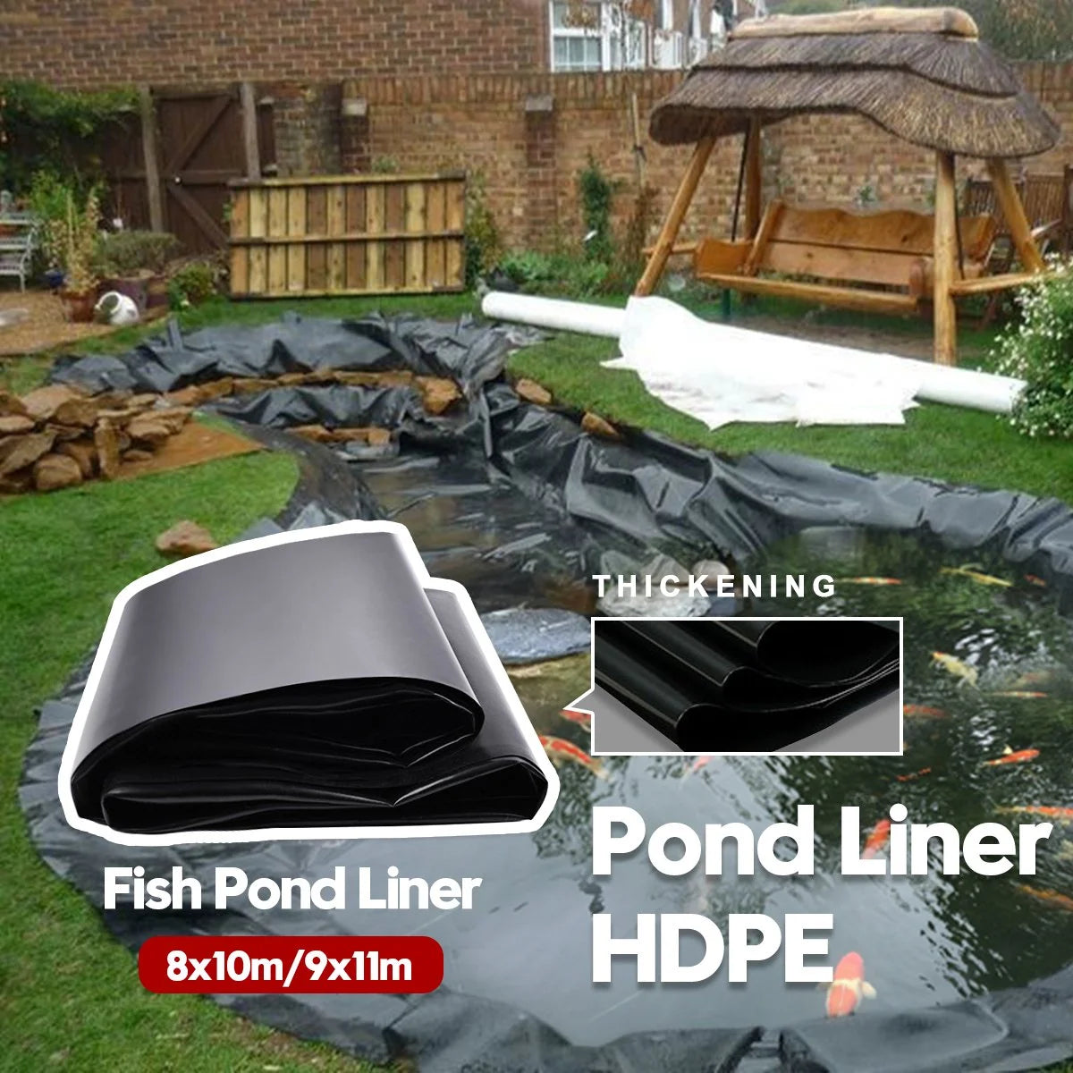 Pond Liner, Brochao HDPE Pond Skins,Fish Pond Liners PVC Membrane for Outdoor Gardens Patio Pool Water Fountain Waterfall Landscaping