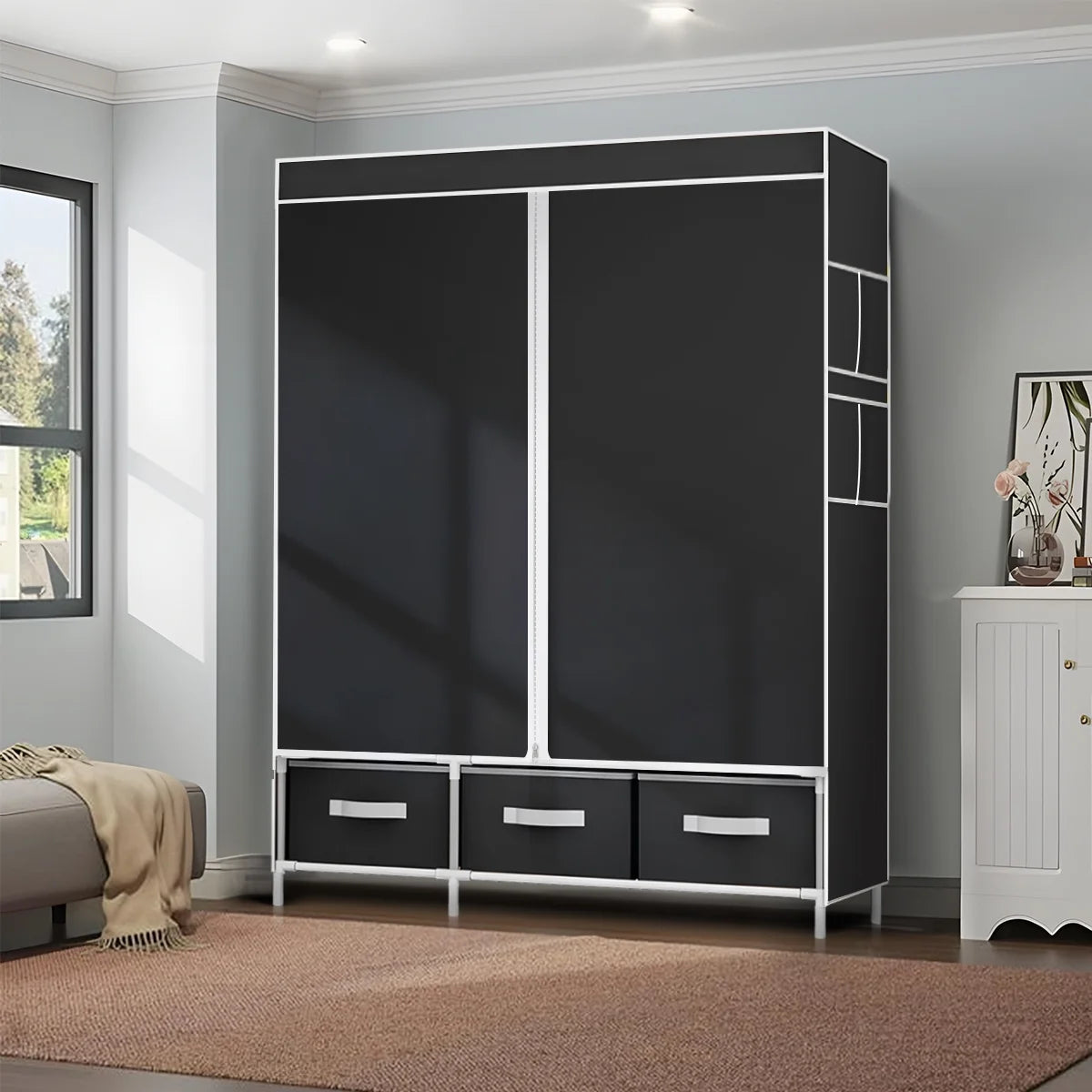 Portable Closet,Brochao Portable Wardrobe with 3 Drawer and 4 Storage Shelves and Side Pocket for Clothes Storage Organizer