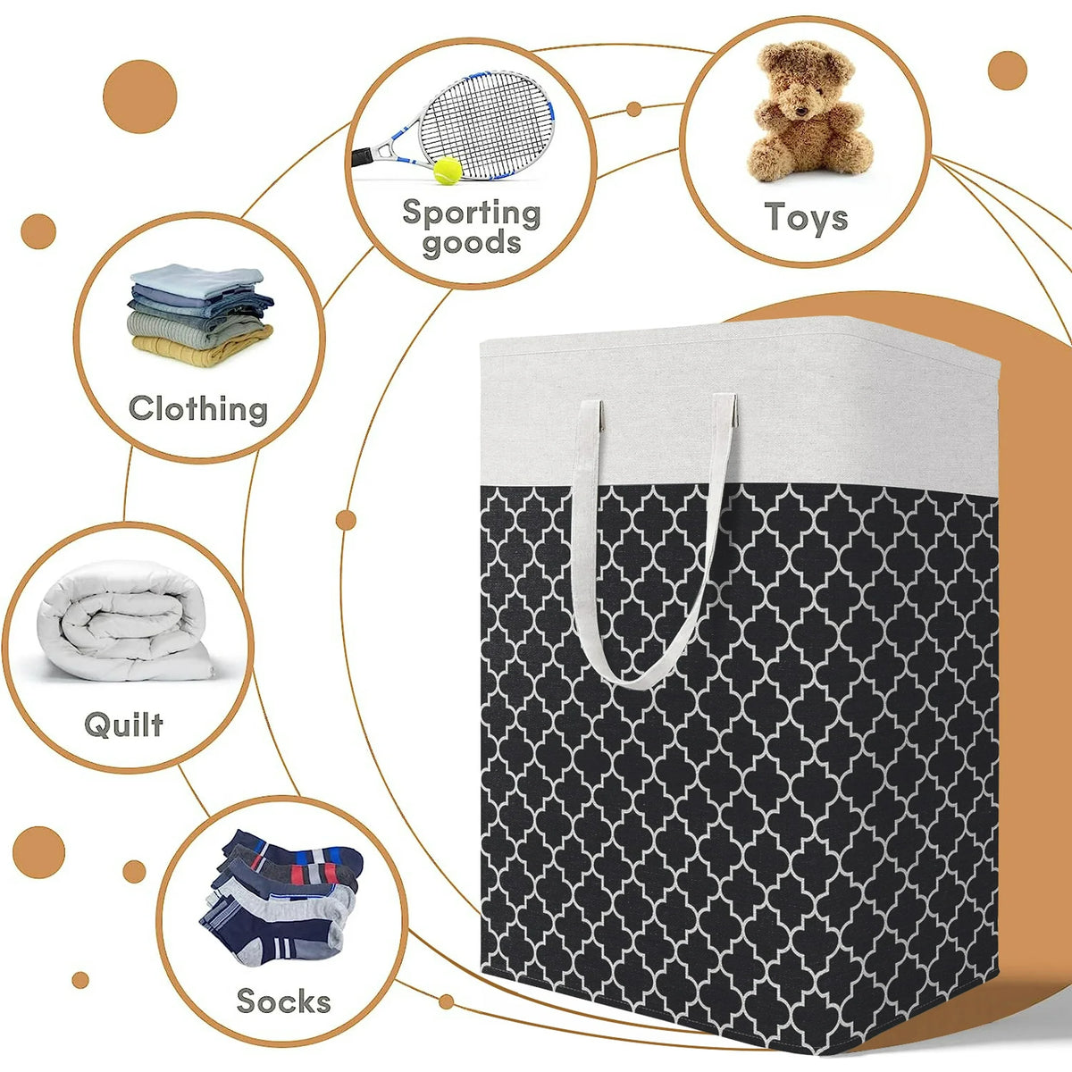 Collapsible Laundry Hamper 75 L, Waterproof Clothes Storage Hampers Oxford Cloth with Handles ,Clover