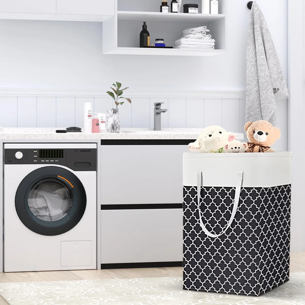 Collapsible Laundry Hamper 75 L, Waterproof Clothes Storage Hampers Oxford Cloth with Handles ,Clover
