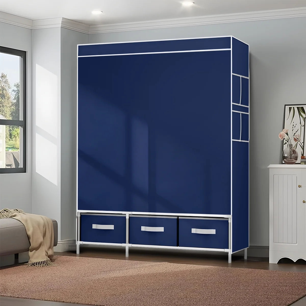 Portable Closet,Brochao Portable Wardrobe with 3 Drawer and 4 Storage Shelves and Side Pocket for Clothes Storage Organizer