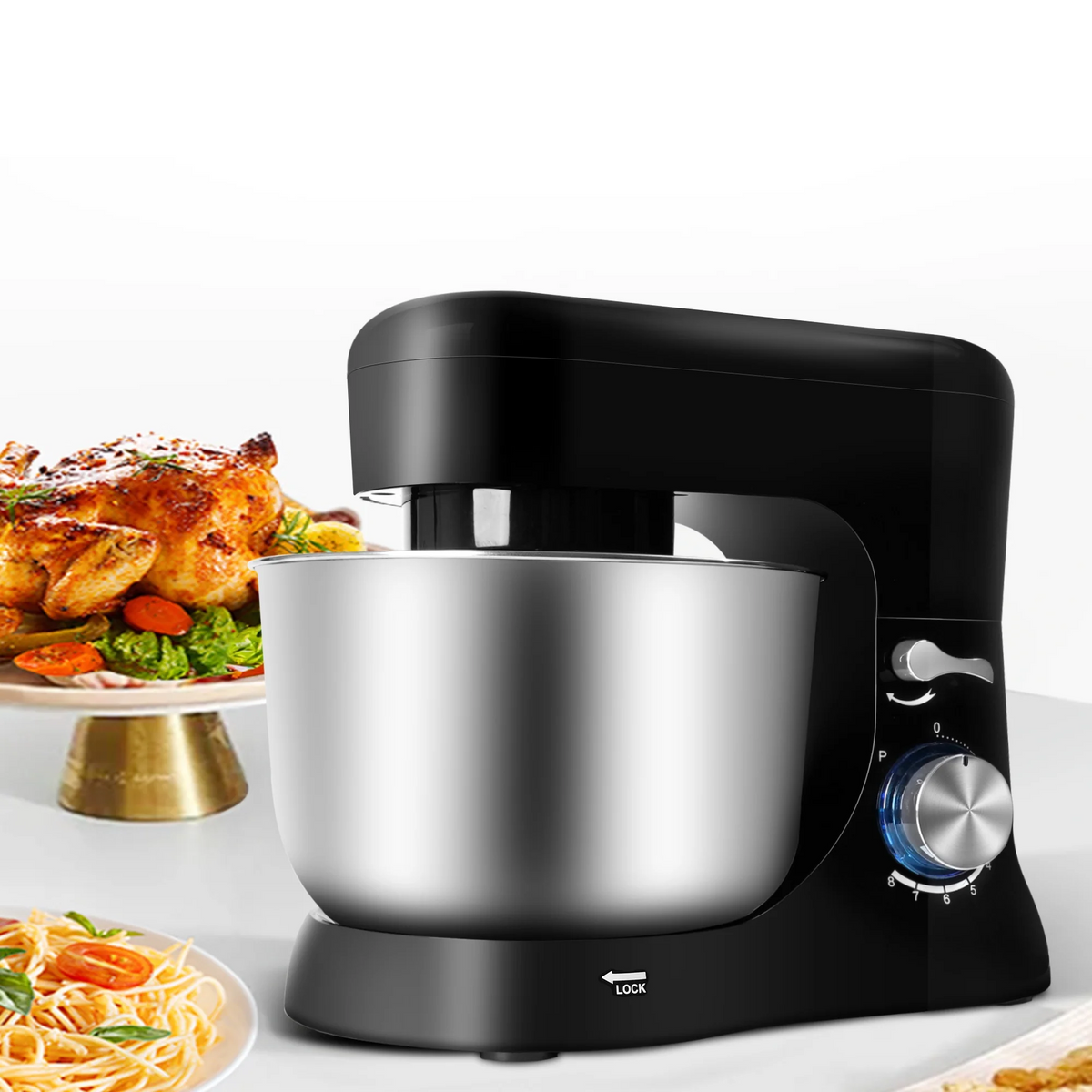 Brochao Stand Mixer, 5Qt 7-Speed with Dough Hook, Wire Whisk and Egg White Separator, Black